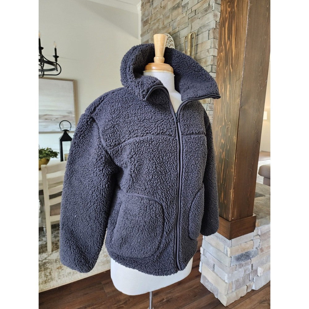 Universal Thread Womens XS Black/Grey Sherpa Teddy Full Zip Jacket High Neck